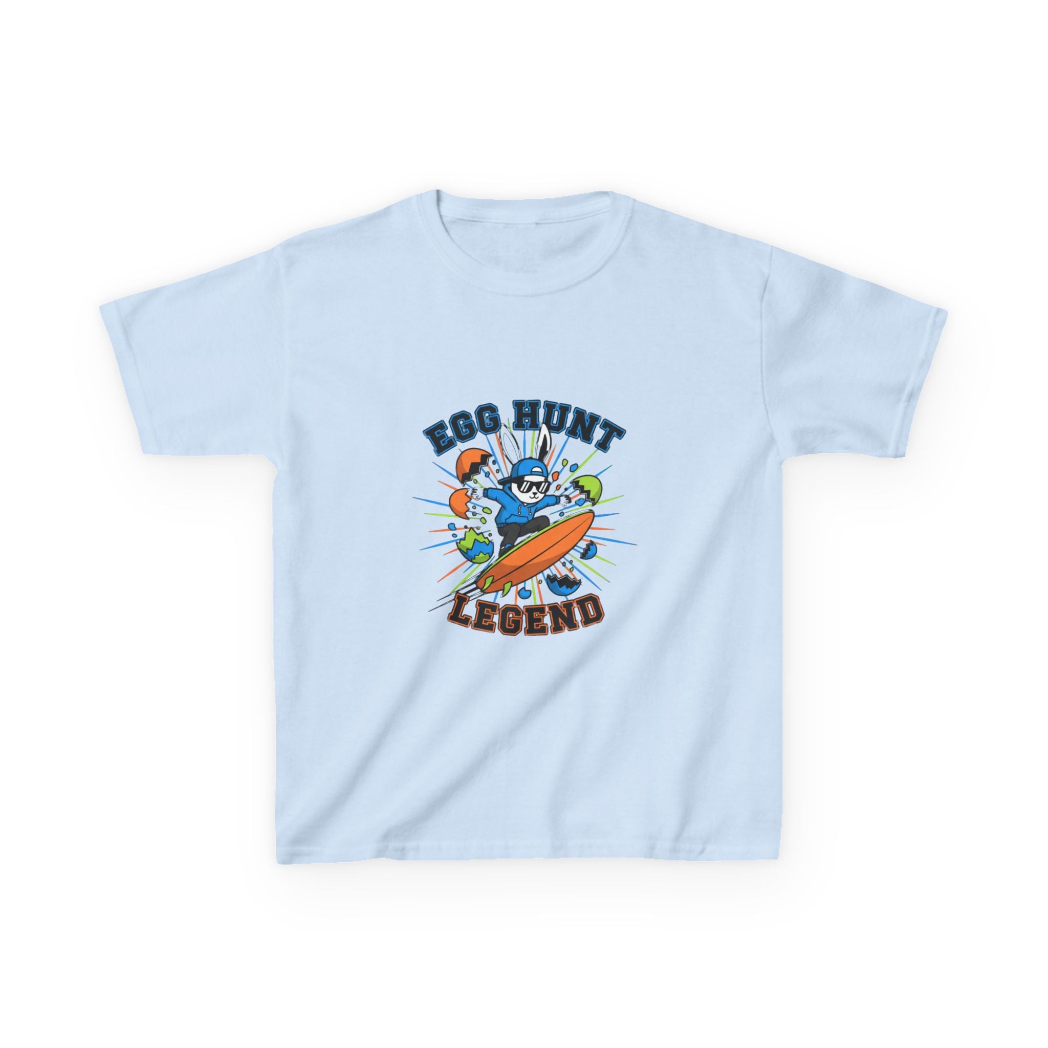 Kids Tee — "Egg Hunt Legend" Easter Bunny Surfing Graphic