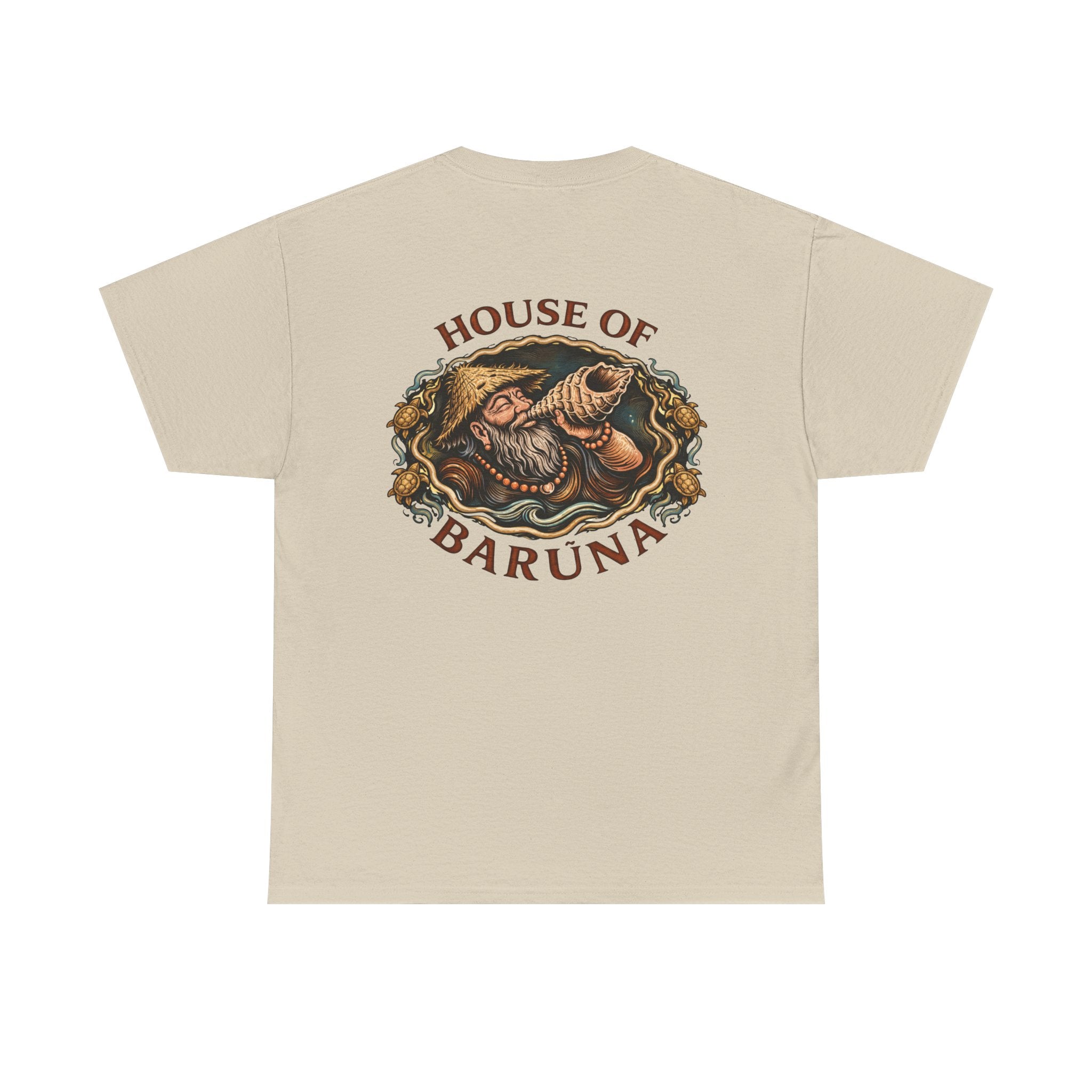 House of Barúna Men's Conch Blower Vintage Logo T'Shirt – Mythic Nautical Heritage Shirt