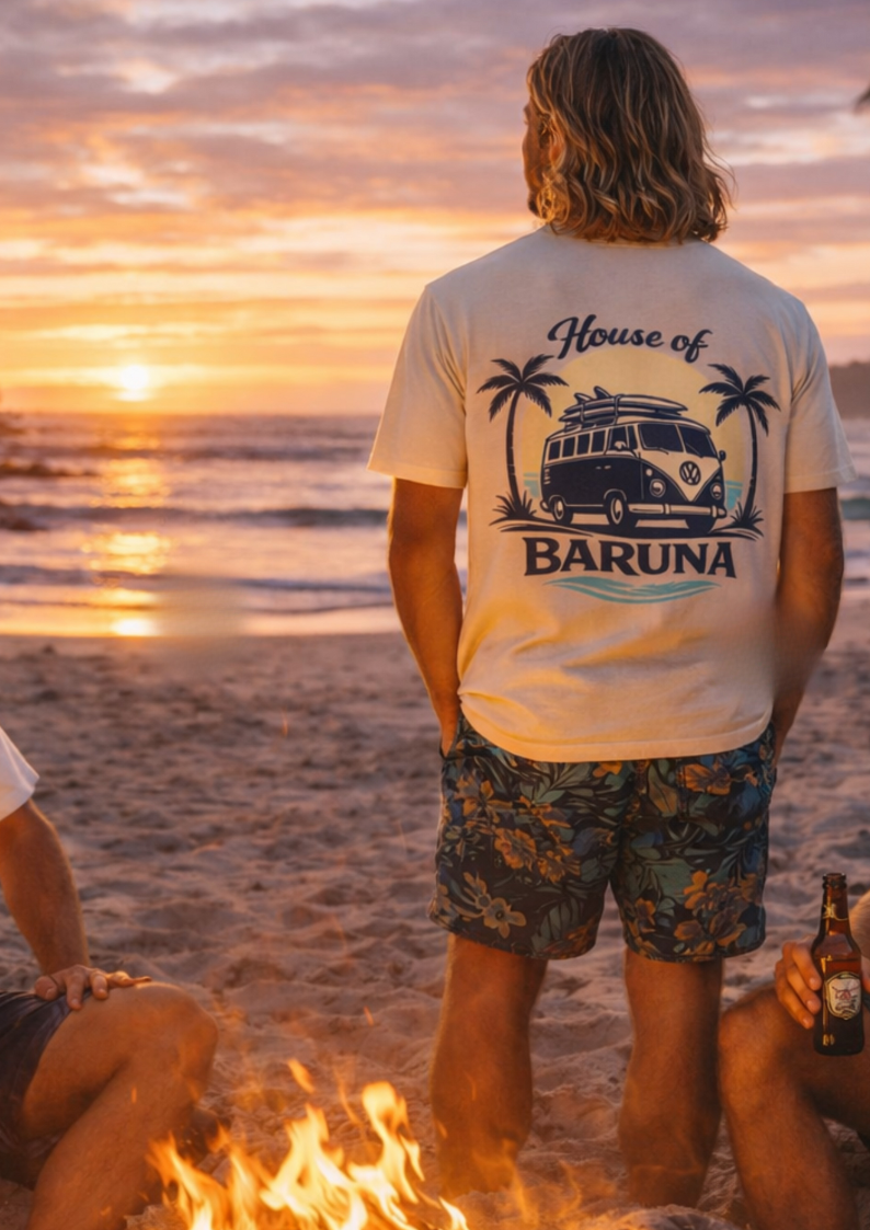 House of Baruna Men's Surf Tee – Vintage Kombi Beach T-Shirt