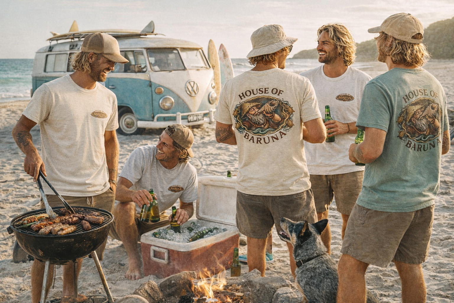 House of Barúna Men's Conch Blower Vintage Logo T'Shirt – Mythic Nautical Heritage Shirt