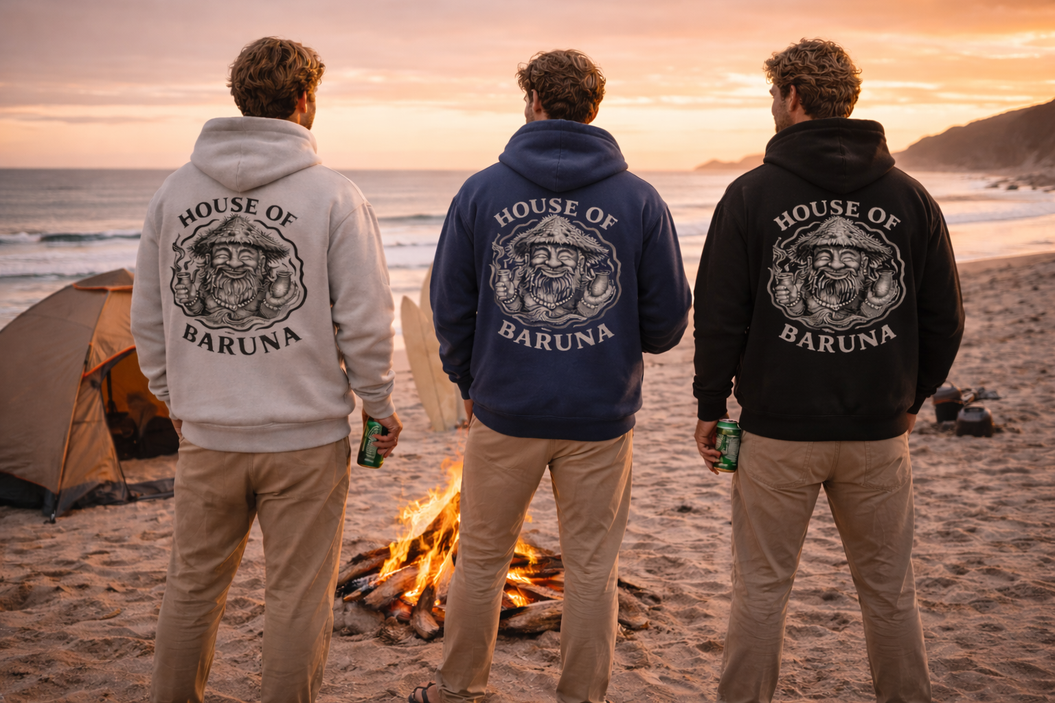 House of Baruna Men's Premium Surf Hoodie – Vintage Australian Coastal Campfire Style