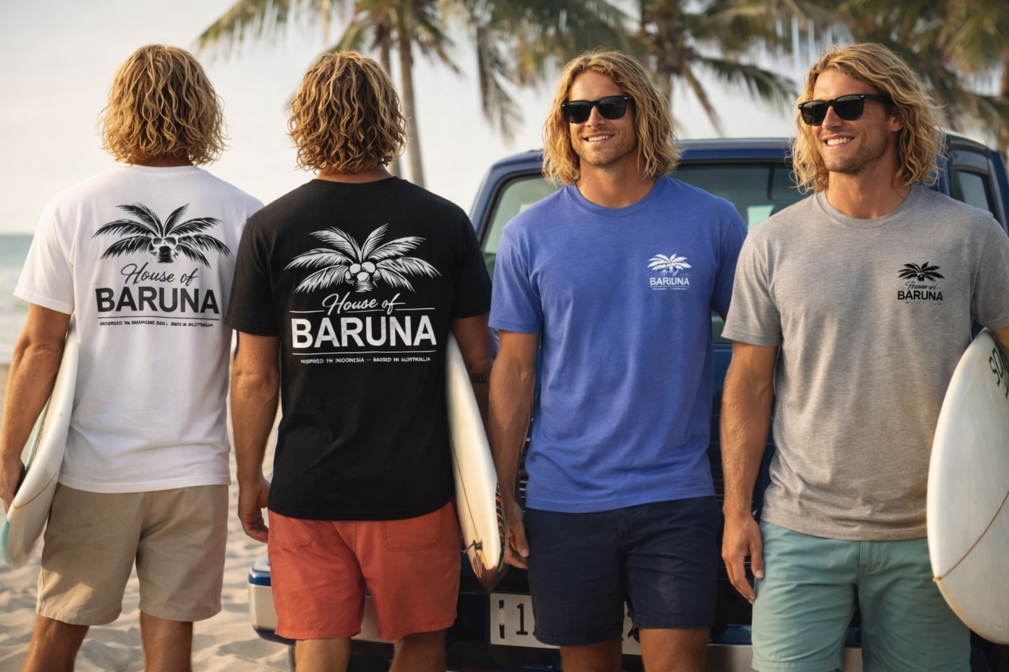 House of Baruna Men's Surf T-Shirt – Vintage Palm Back Print Tee