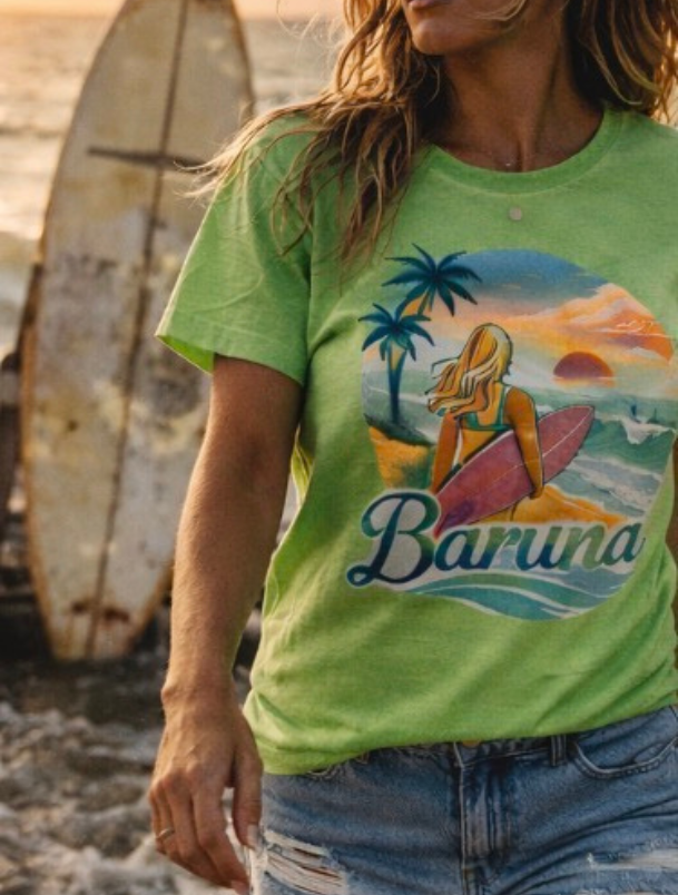 House of Baruna Woman's T'shirt  - Tropical Palm Sunset Graphic Tee