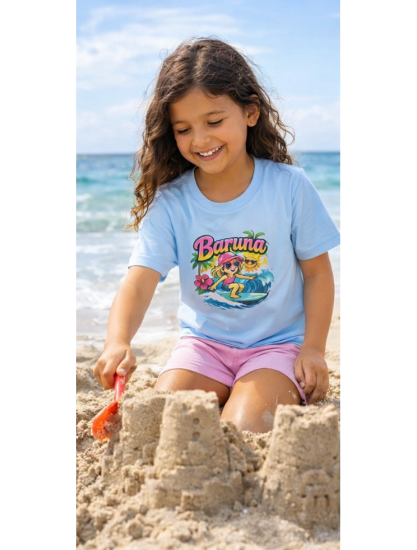 House Of Baruna Kid's T'shirt - Surfing Girl Tropical Beach