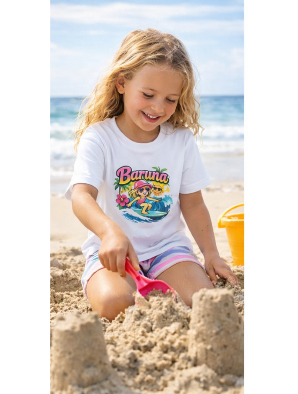 House Of Baruna Kid's T'shirt - Surfing Girl Tropical Beach
