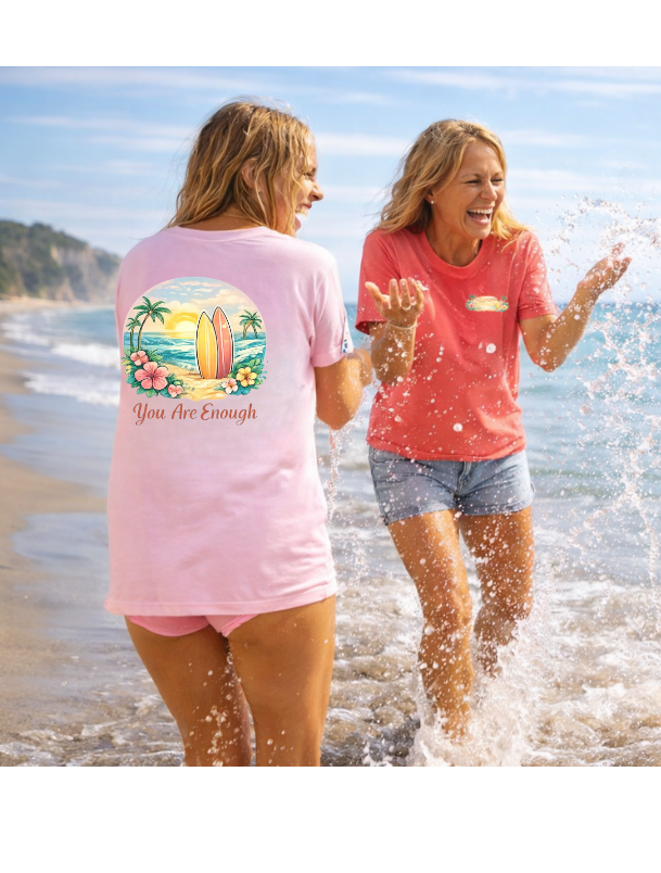 House of Baruna Woman's T'shirt - You Are Enough Tropical Surfboard Tee