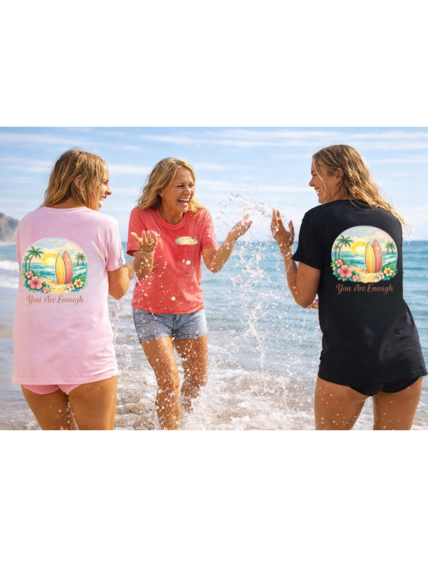 House of Baruna Woman's T'shirt - You Are Enough Tropical Surfboard Tee