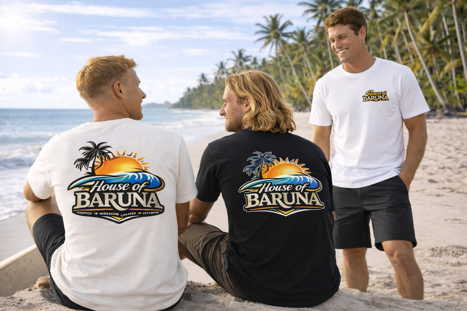 House of Baruna Men's Sunset Wave T'Shirt – Palm Tree Surf Shirt