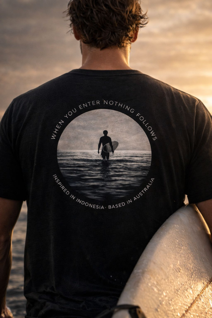 House of Baruna Men's T'Shirt - Surfer Silhouette Tee When You Enter Nothing Follows' Graphic T-Shirt