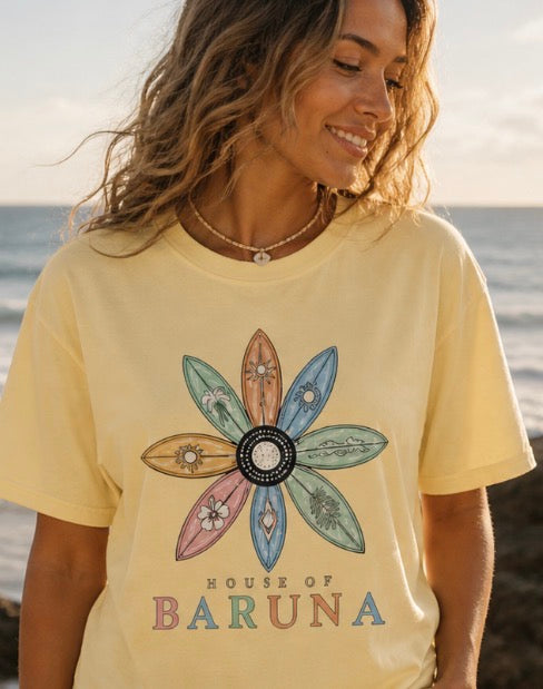 House of Baruna Surfboard Floral Logo Tee