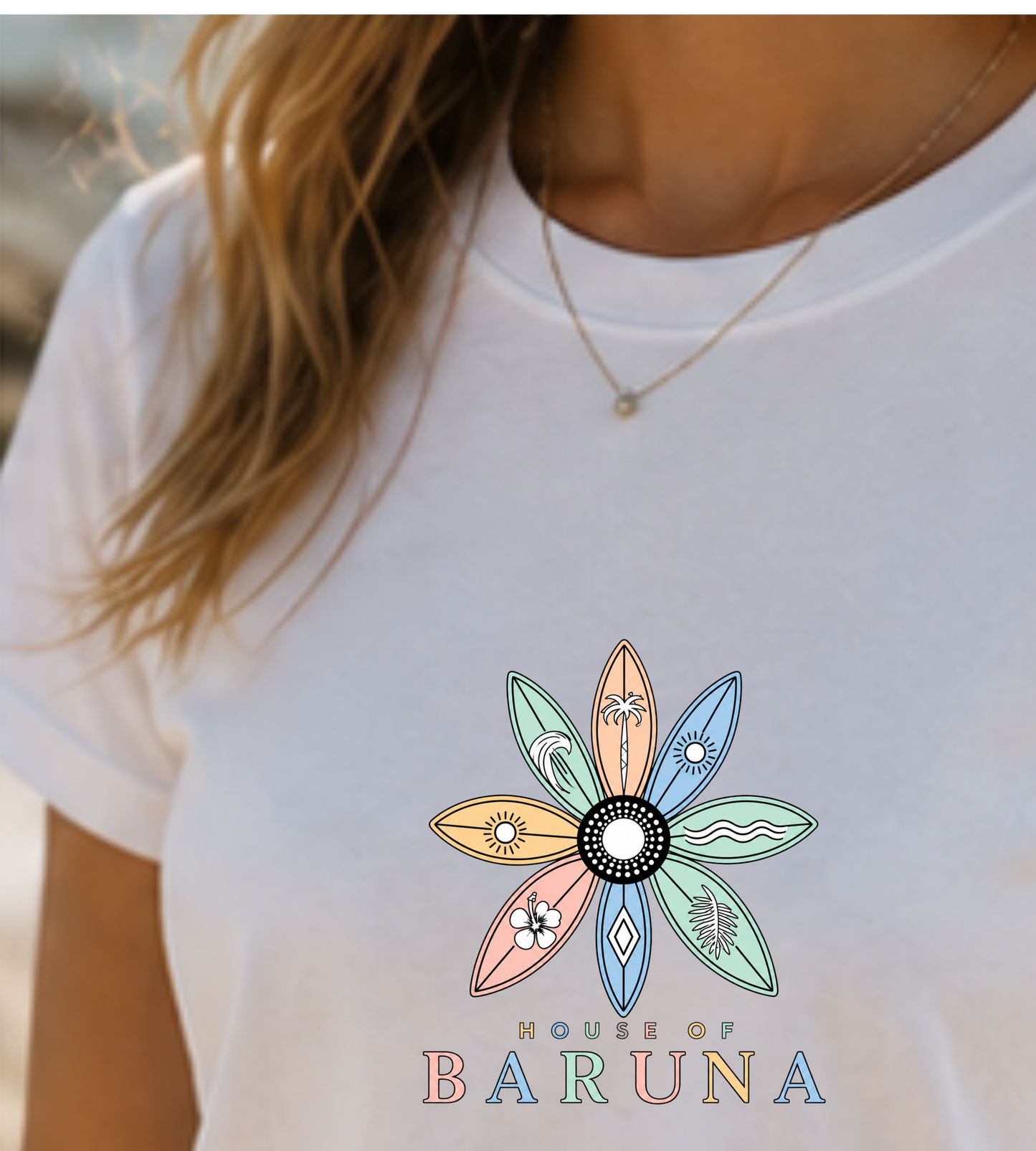 House of Baruna Surfboard Floral Logo Tee