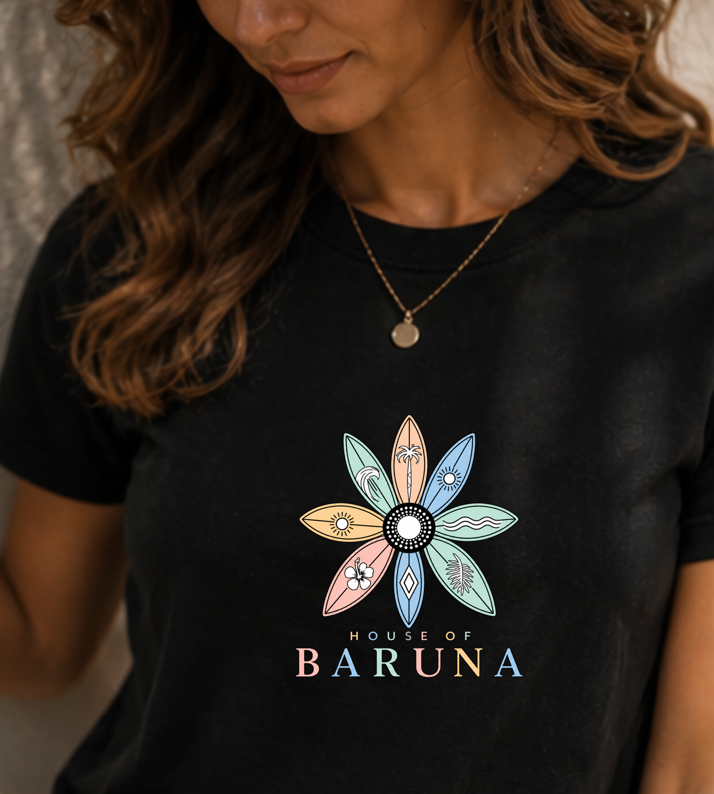 House of Baruna Surfboard Floral Logo Tee