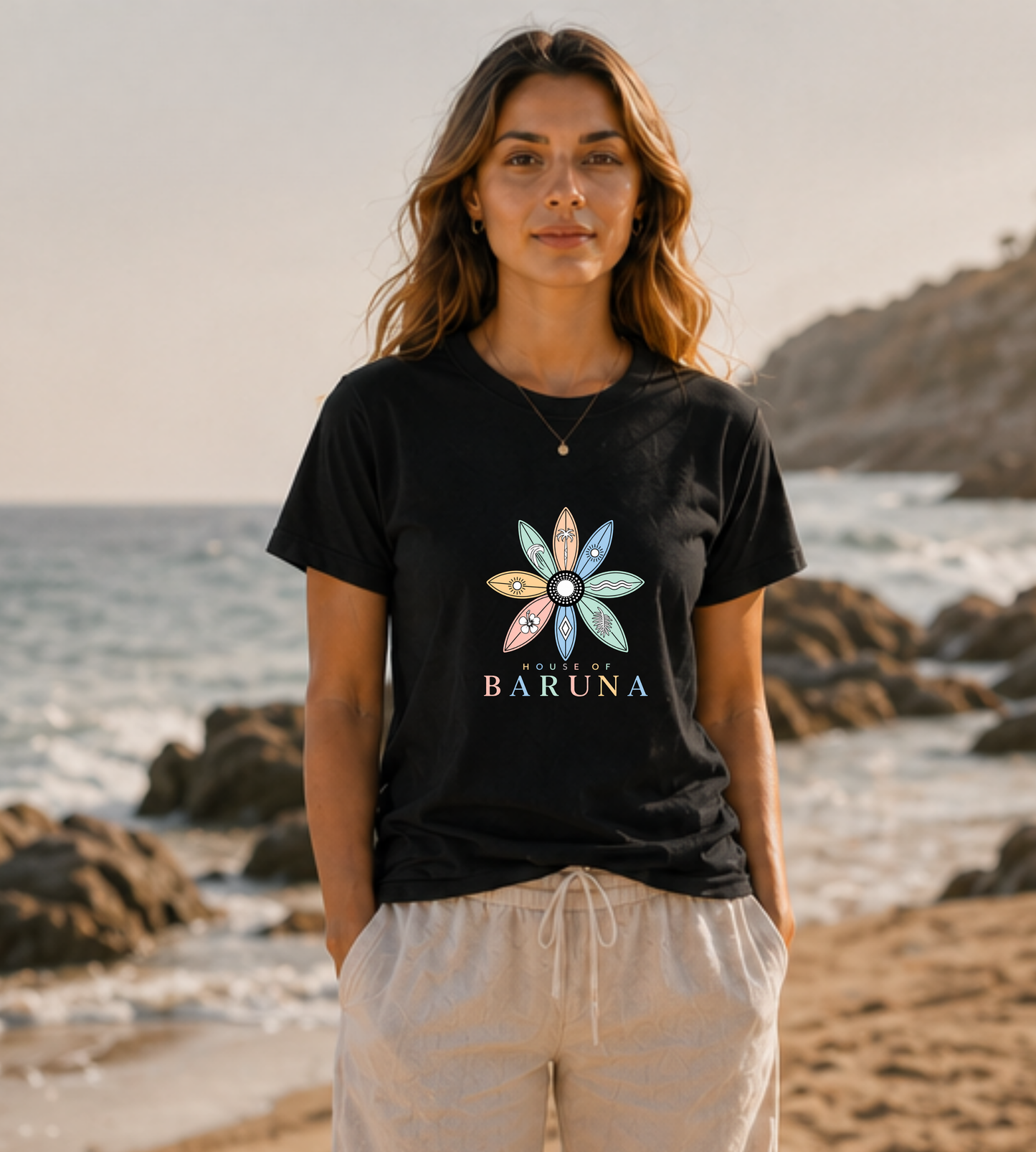 House of Baruna Surfboard Floral Logo Tee