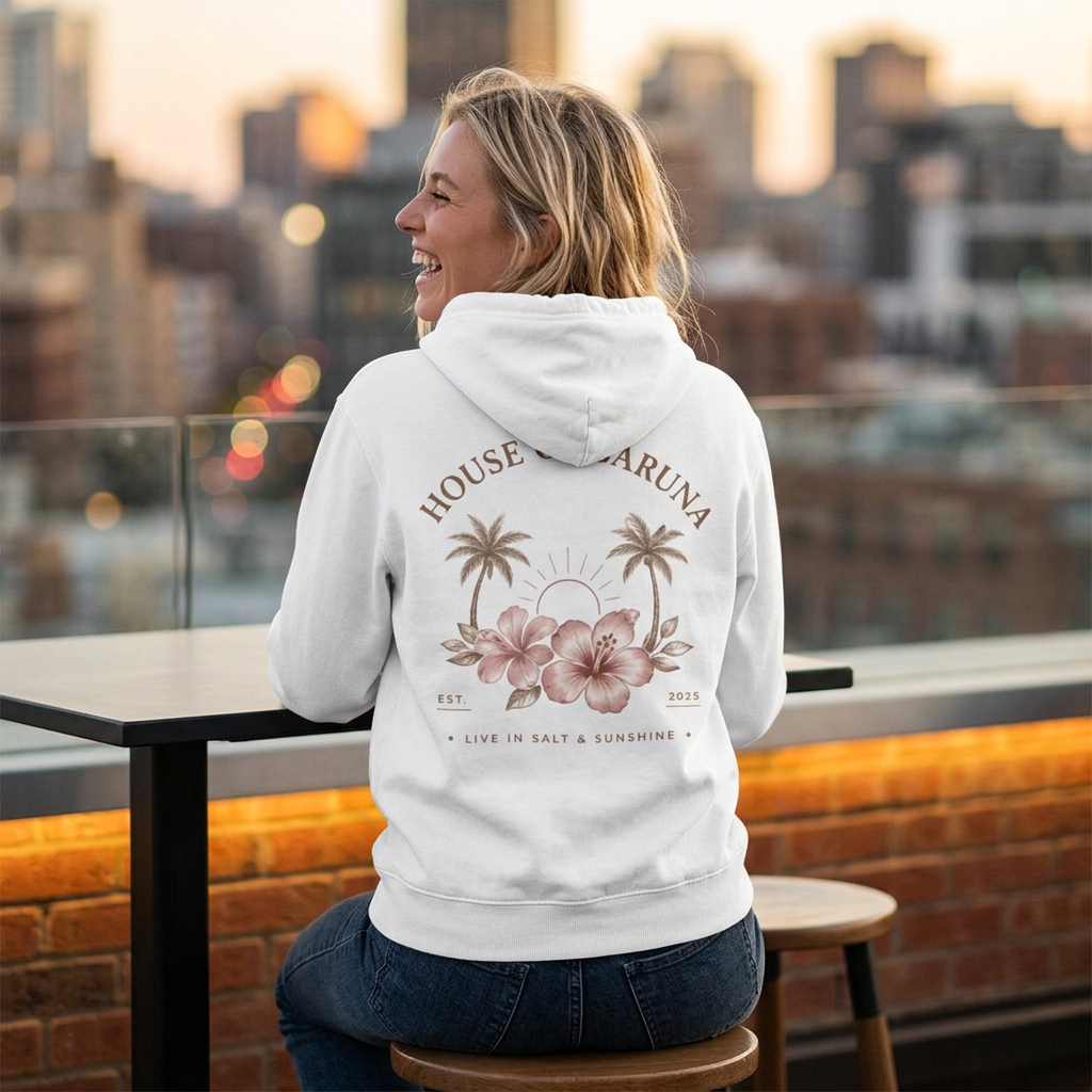 House of Baruna Tropical Floral Sunset Woman's Hoodie