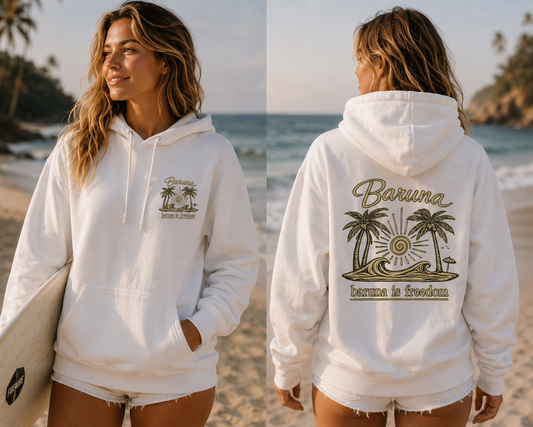 Baruna Island Hoodie — 'Baruna is Freedom' Palm Tree Surf Pullover