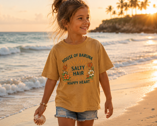 "Salty Hair, Happy Heart" Floral Beach Kid's Tee