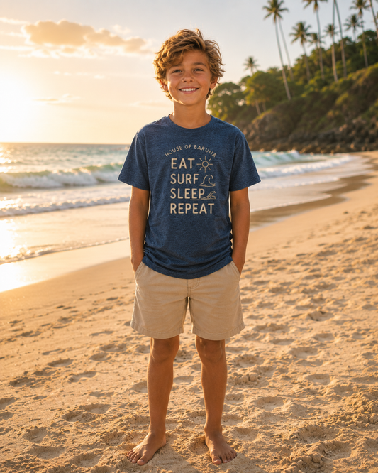 "Eat Surf Sleep Repeat" Surfboard Tee for Beach-Loving Kids