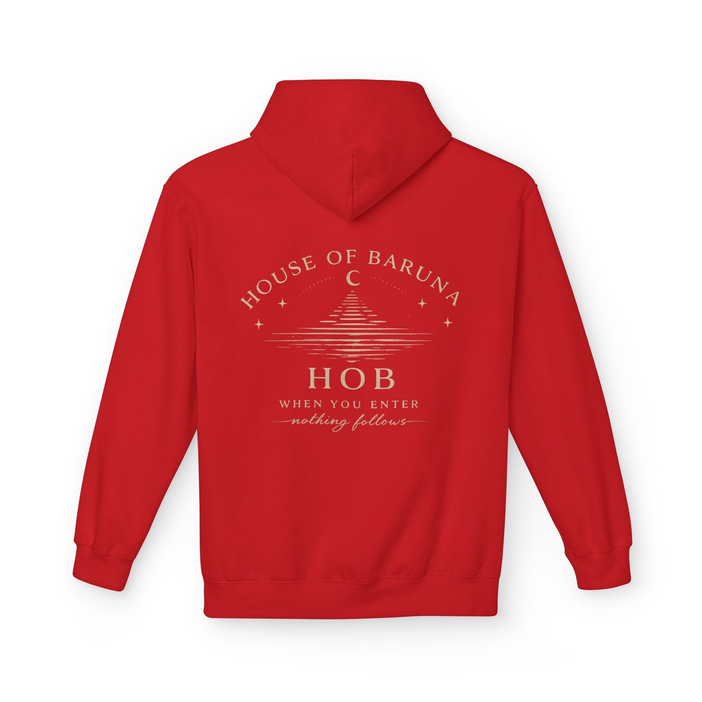 House of Baruna Hoodie — 'HOB: When You Enter Nothing Follows' Minimal Crescent Logo