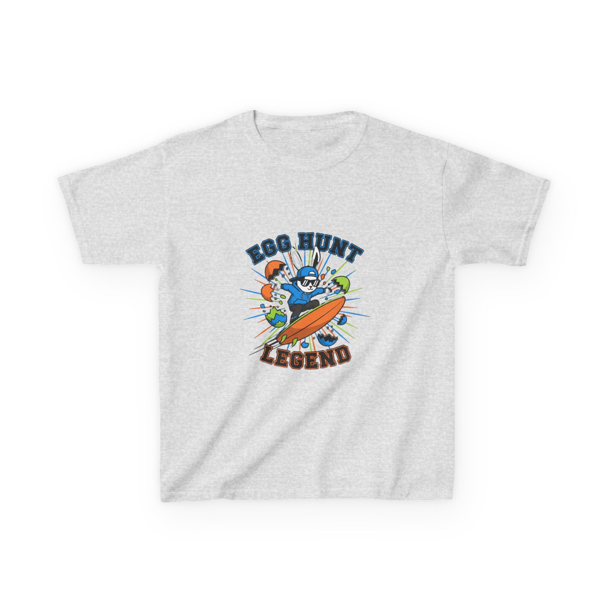Kids Tee — "Egg Hunt Legend" Easter Bunny Surfing Graphic