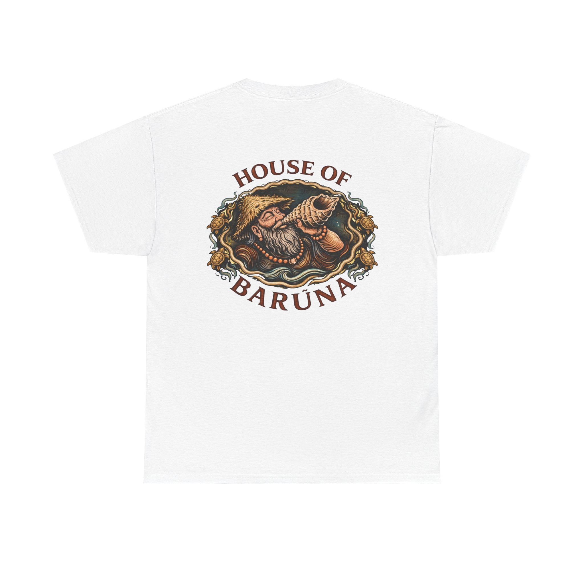 House of Barúna Men's Conch Blower Vintage Logo T'Shirt – Mythic Nautical Heritage Shirt